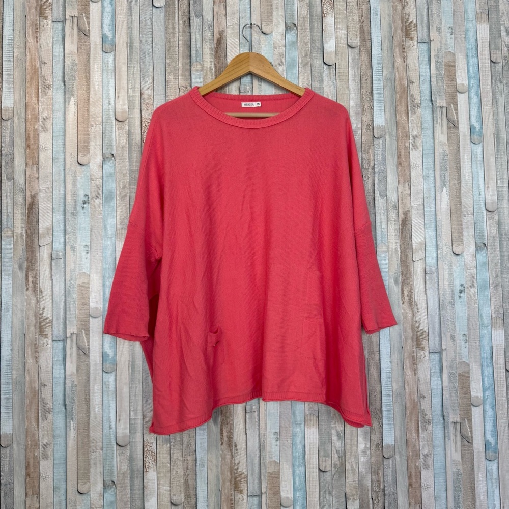 Mersea OS Knit Catalina Sweater Pullover Oversized Poncho Top Coastal Pink Coral
